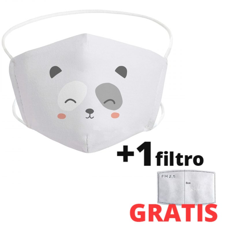 Mascarilla de oso panda infantil de tela lavable + 1 filtro GRATIS