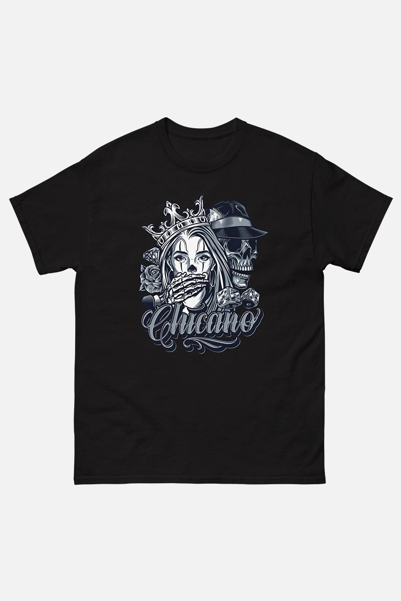 Camiseta gótica para hombre la reina y la calavera